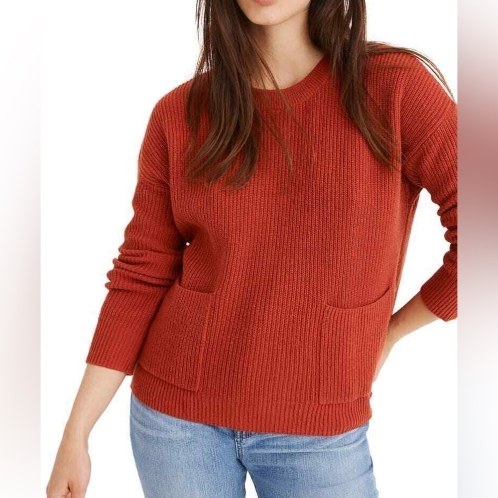 Madewell Orange Patch Pocket Pullover Knit Cropped Sweater Large